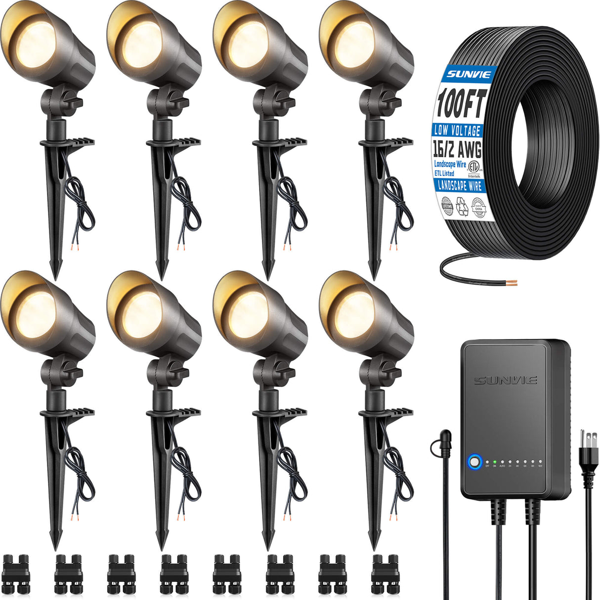 All-In-One Low Voltage 6W Landscape Lights Kit with Transformer, Wire & Connectors 8 Pack KTW-W8S06