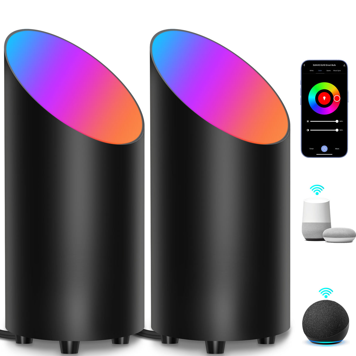 5W RGBW Smart Indoor Floor Can Uplighting Lights 2 Pack (Black) FCL-01B-02SN