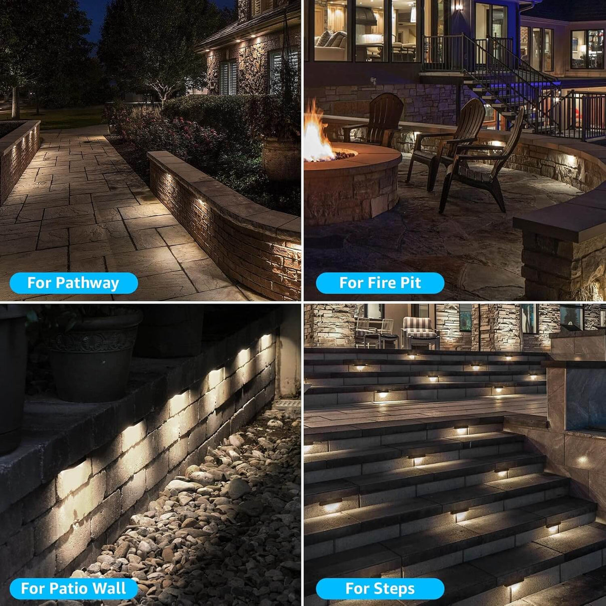 12V-24V Low Voltage 5W LED 7 Inch Hardscape Retaining Wall Step Lights with Connectors 12-Pack CLWF-05-12C SUNVIE