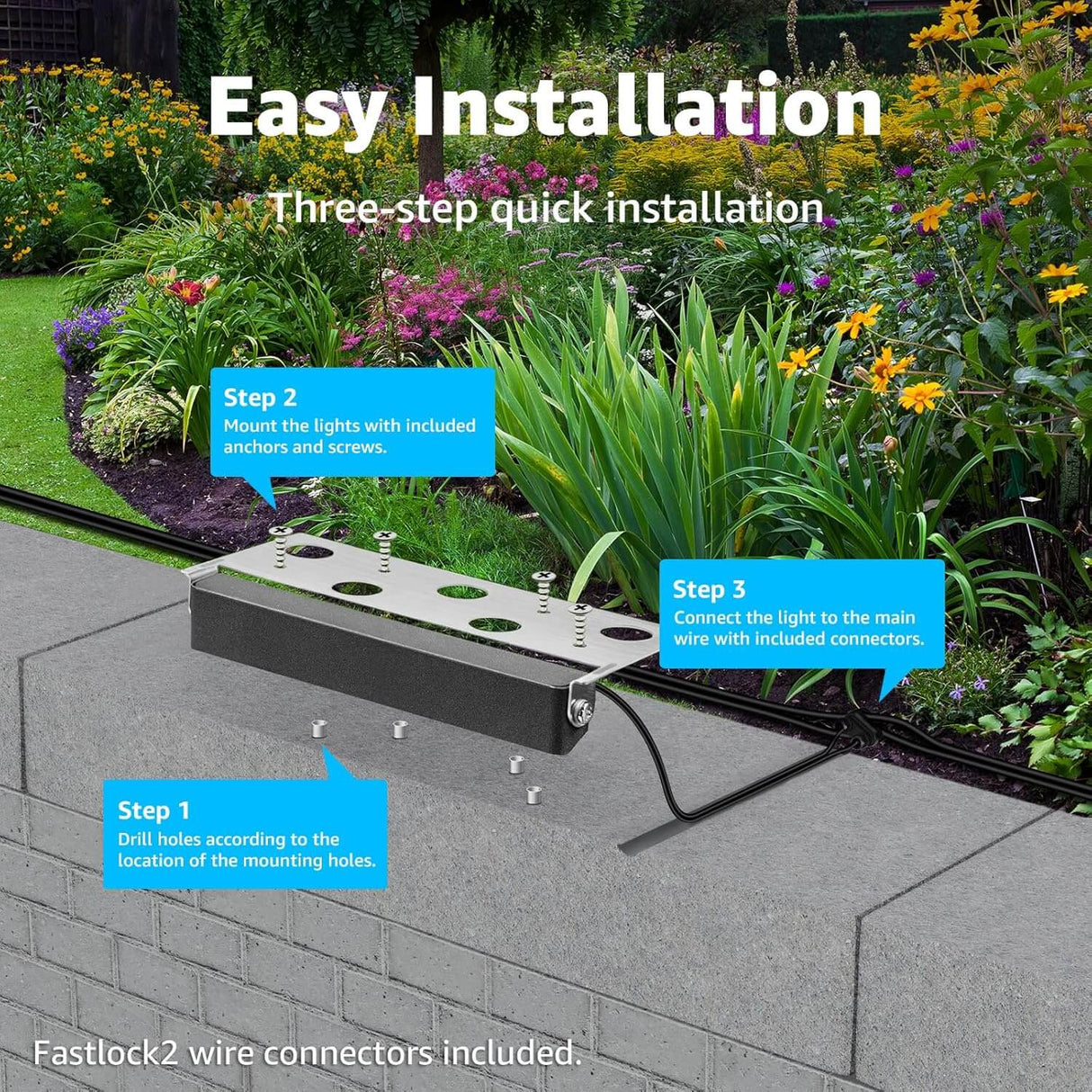 12V-24V Low Voltage 5W LED 7 Inch Hardscape Retaining Wall Step Lights with Connectors 12-Pack CLWF-05-12C SUNVIE