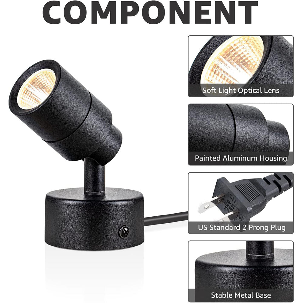 Indoor Black 3W LED Floor Spotlight Lamp Up Lights with 5.9 FT Cord & Foot Switch SHWS-03B-02B SUNVIE