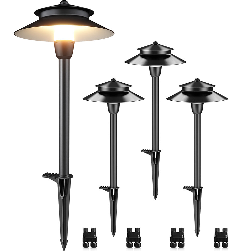 Hat-Style Low Voltage Landscape Pathway Lights with Replaceable LED Module 4 Pack LSDWB-03-04C