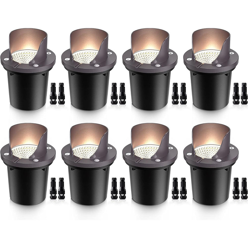 Low Voltage 12W LED Waterproof Outdoor Shielded In-Ground Well Lights with Wire Connectors 8 Pack MDWL-12-08C SUNVIE