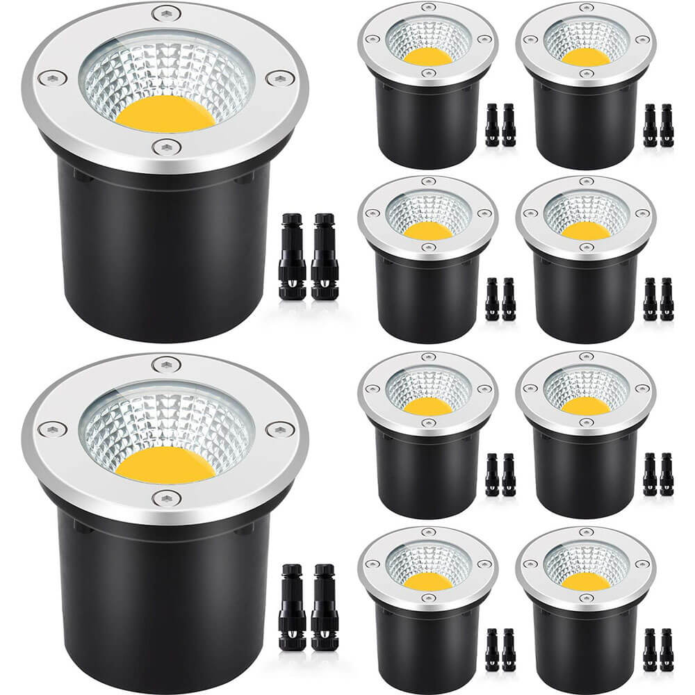 Low Voltage 12W LED Waterproof Outdoor In-Ground Well Lights with Wire Connectors 10 Pack MDD-12-10C SUNVIE