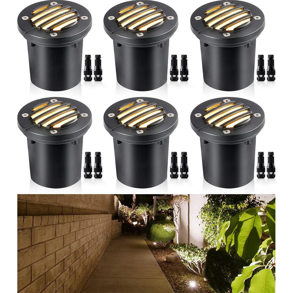 Low Voltage 12W LED In Ground Anti-Glare Well Outdoor Landscape Lights with Connectors 6 Pack MDWG-12-06C SUNVIE