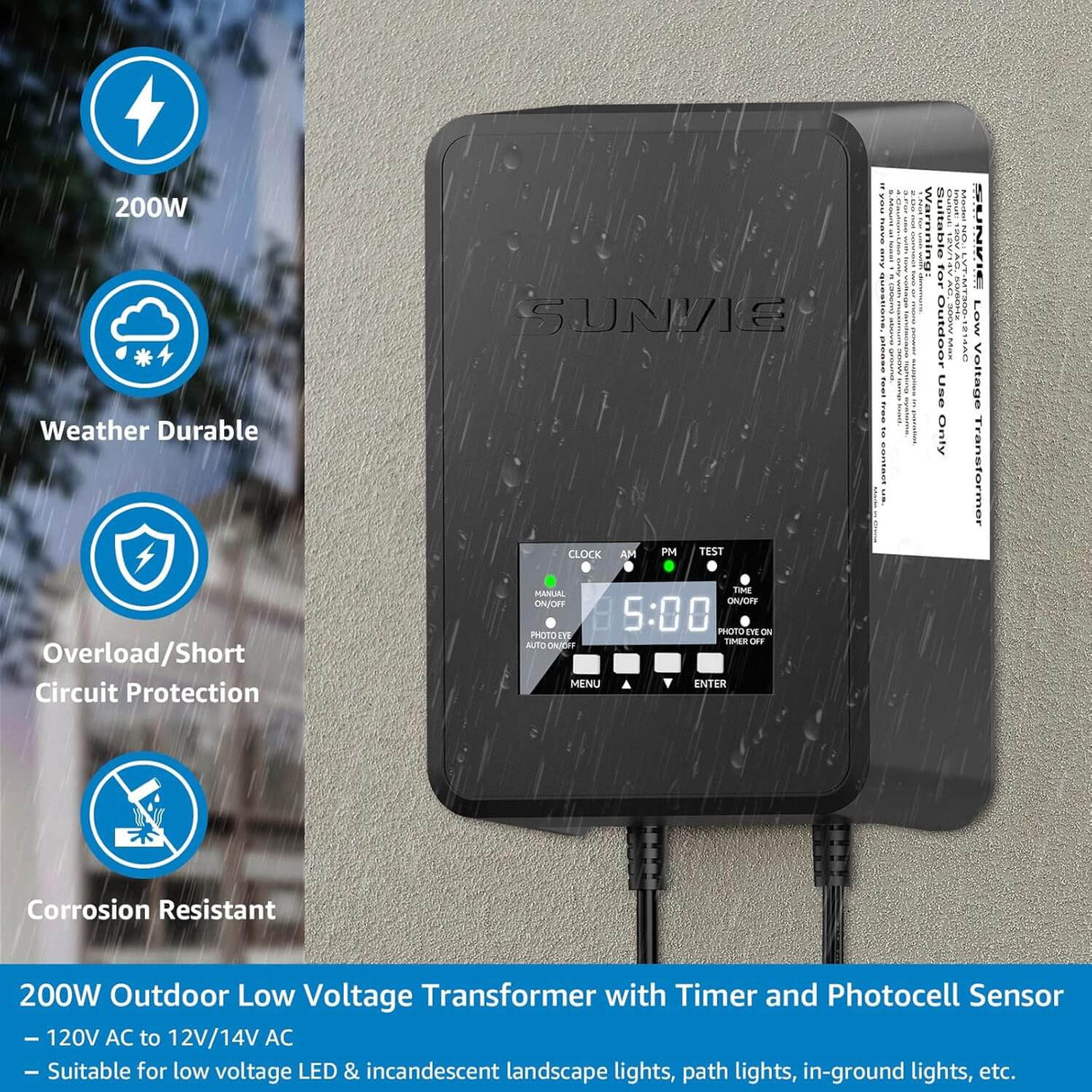 200W Low Voltage Landscape Lighting Transformer