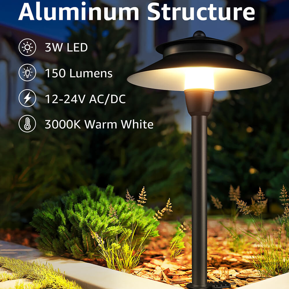 Hat-Style Low Voltage Landscape Pathway Lights with Replaceable LED Module 4 Pack LSDWB-03-04C