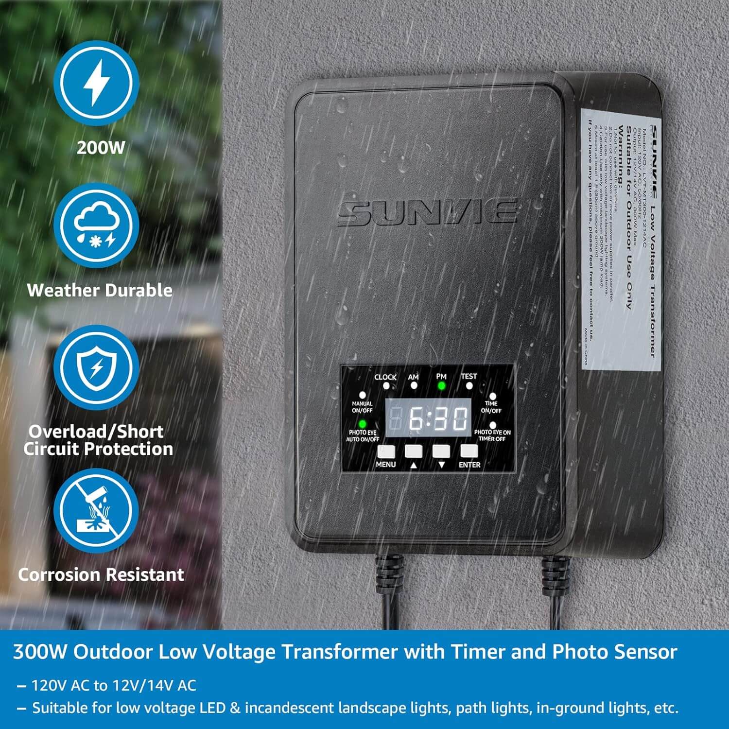 300W Low Voltage Landscape Lighting Transformer