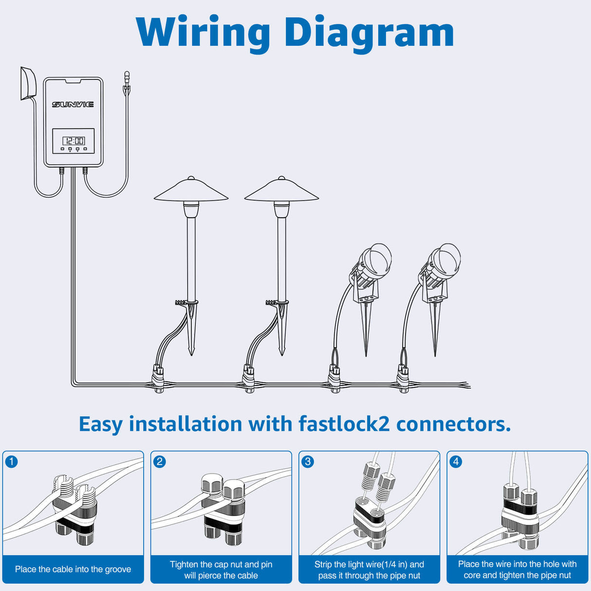 Low Voltage 2 Stake Path Lights + 2 Spotlights 4 Pack Complete Lighting Kit KTW-W2S2PA