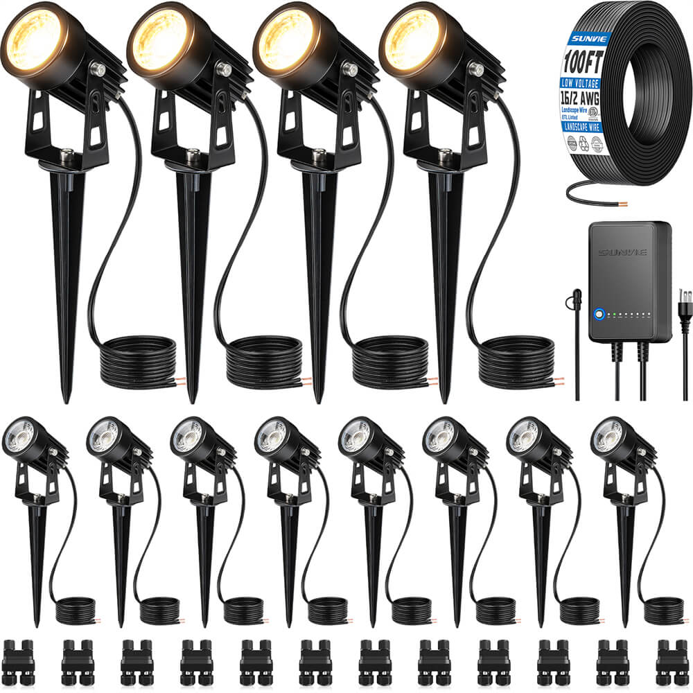 All-In-One Low Voltage Landscape Lights Kit with Transformer, Wire & Connectors 12 Pack KTW-W12SA