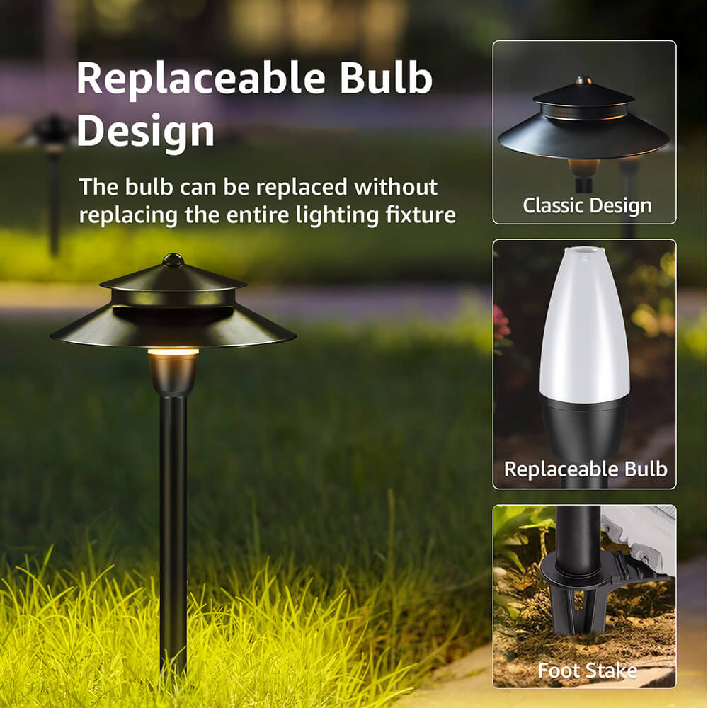 Hat-Style Low Voltage Landscape Pathway Lights with Replaceable LED Module 4 Pack LSDWB-03-04C