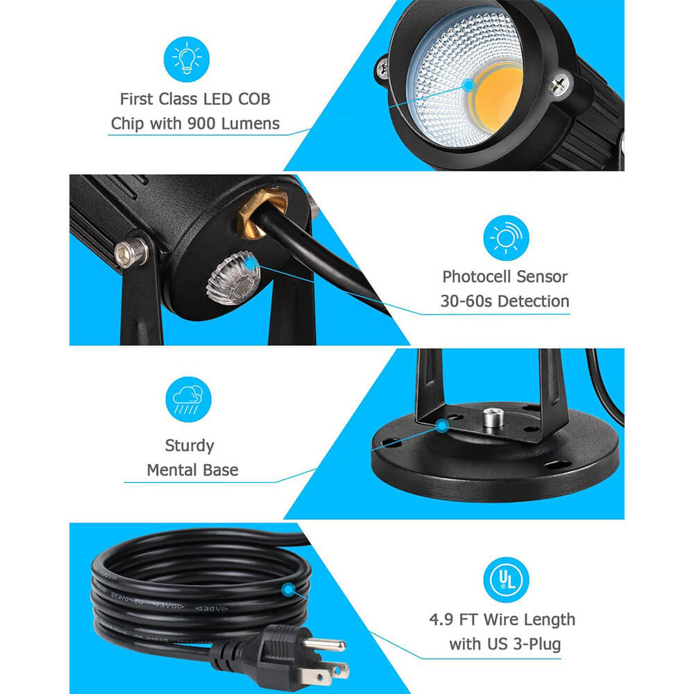 120V 7W LED Outdoor Waterproof Landscape Spotlights with Dusk to Dawn Photocell Sensor CHWP-05-01P SUNVIE