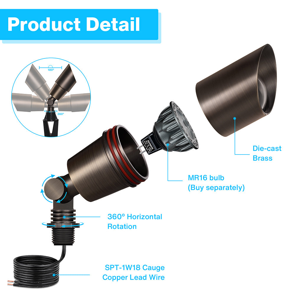 5" Solid Brass Low Voltage Outdoor Landscape Spotlights 8 Pack (No Bulb) CLB5-GH-08C