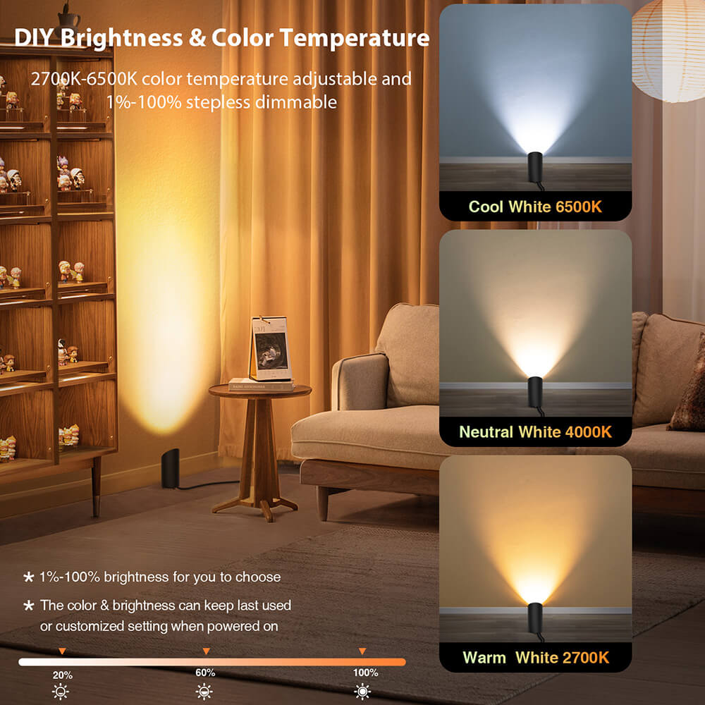 5W RGBW Smart Indoor Floor Can Uplighting Lights 2 Pack (Black) FCL-01B-02SN