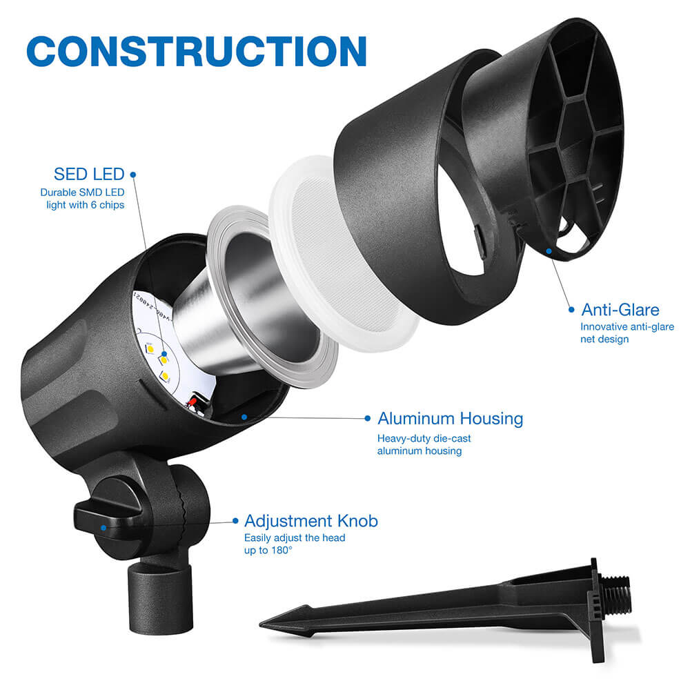 Low Voltage 6W LED Anti-Glare Landscape Spotlights Complete Lighting Kit 8 Pack KTW-W8SB