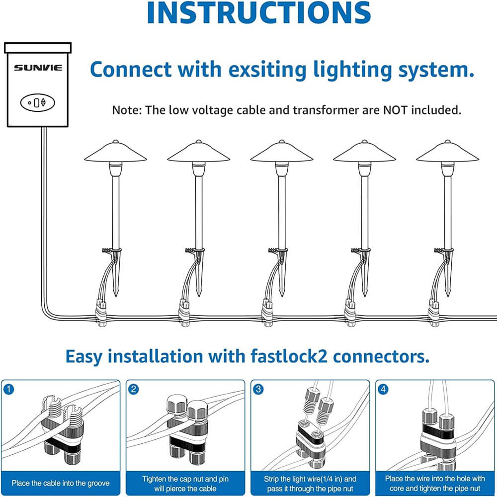 Low Voltage 12-24V 3W Waterproof Aluminum Pathway Lights with Connectors 2 Pack LSAWB-03B-02C SUNVIE