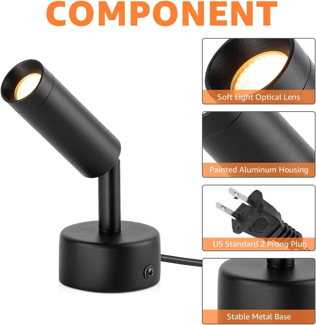 Black LED Floor Uplighting Spotlight Indoor with Foot Switch 120V 3W 2 Pack SHWS-03C-02B - SUNVIE