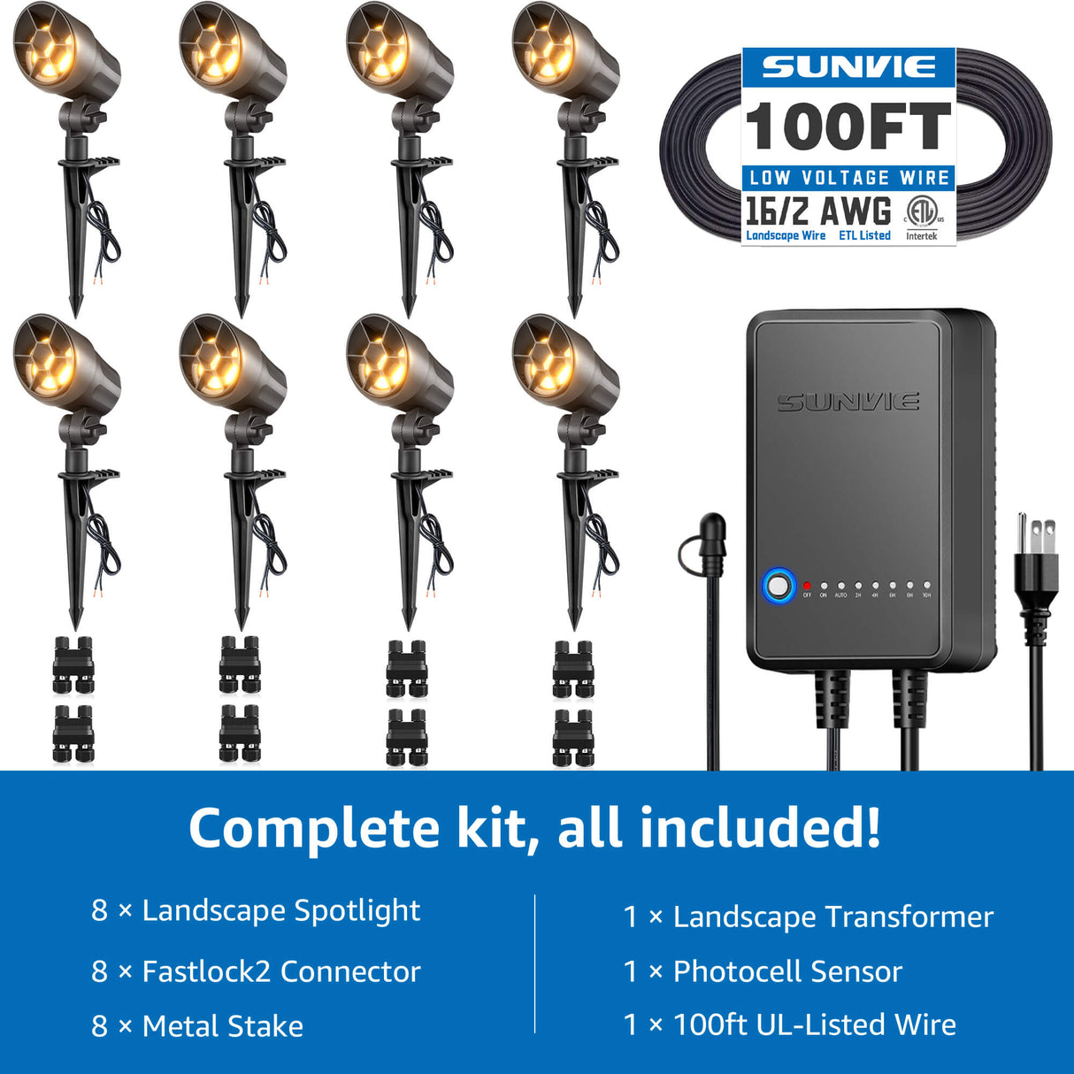 All-In-One Low Voltage 6W Landscape Lights Kit with Transformer, Wire & Connectors 8 Pack KTW-W8S06