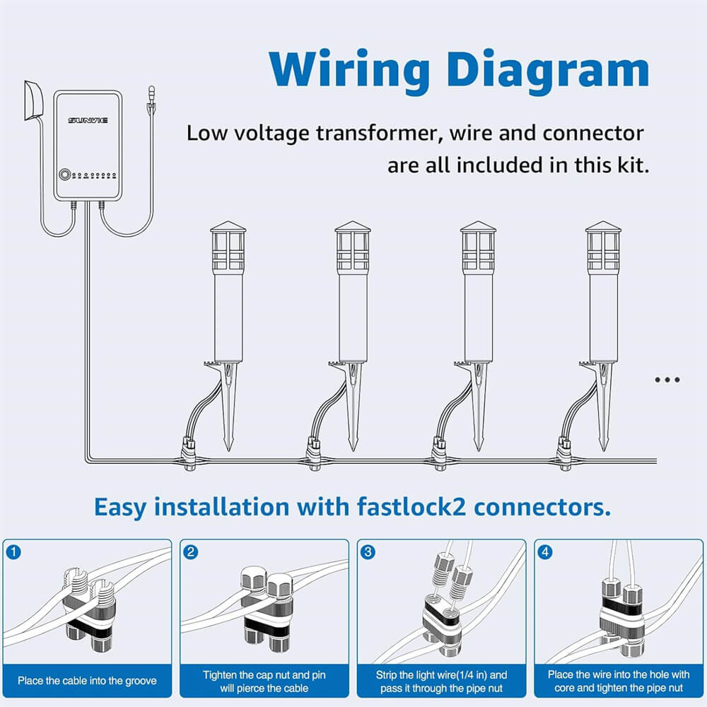 3W Low Voltage LED Cylinder Pathway Lighting Kit with Transformer & Wire & Connectors 8 Pack KTW-W8YA SUNVIE