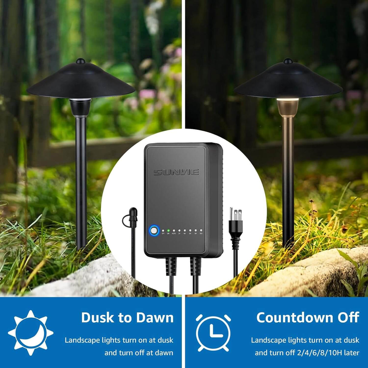 3W Low Voltage LED Pathway Lighting Kit with 60W Transformer & Wire & Connectors 8 Pack KTW-W8PA SUNVIE