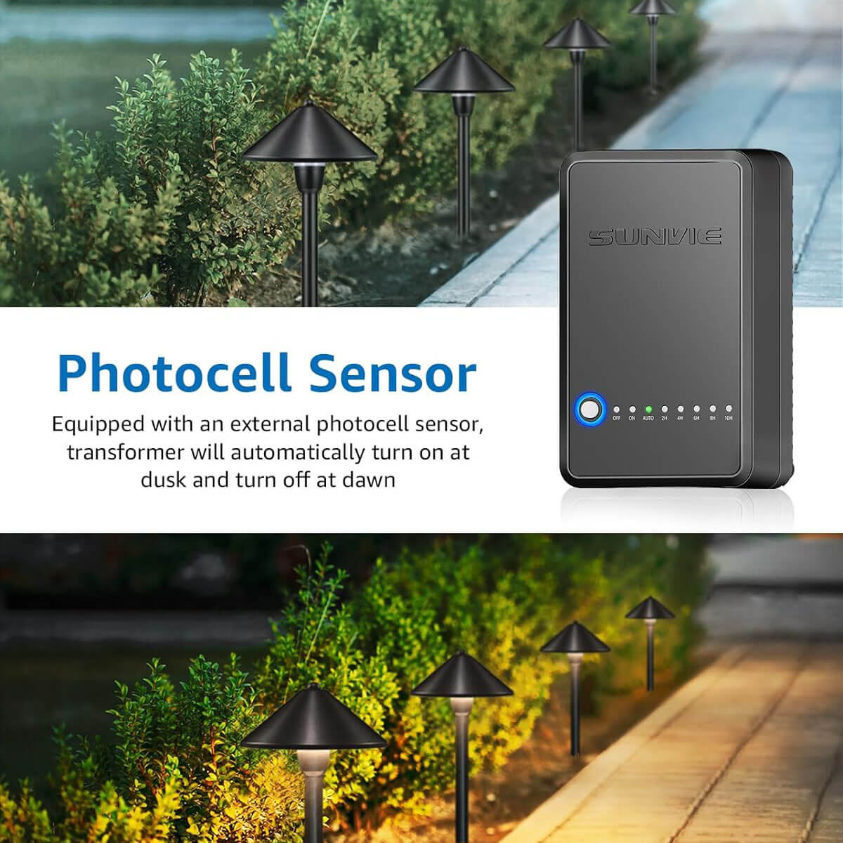 120V AC to 12V DC 100W Low Voltage Landscape Lights Transformer with Timer and Photocell Sensor LVT-MH-100W SUNVIE