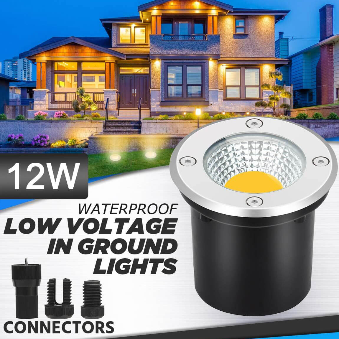 Low Voltage 12W LED Waterproof Outdoor In-Ground Well Lights with Wire Connectors 10 Pack MDD-12-10C SUNVIE