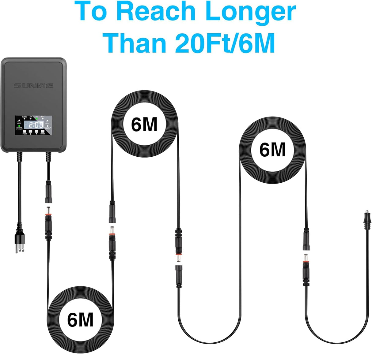 20ft AWG 4.0×1.7mm Screwed Threaded Connection Photocell Sensor Extension Cord LVT-MH-EC06 SUNVIE