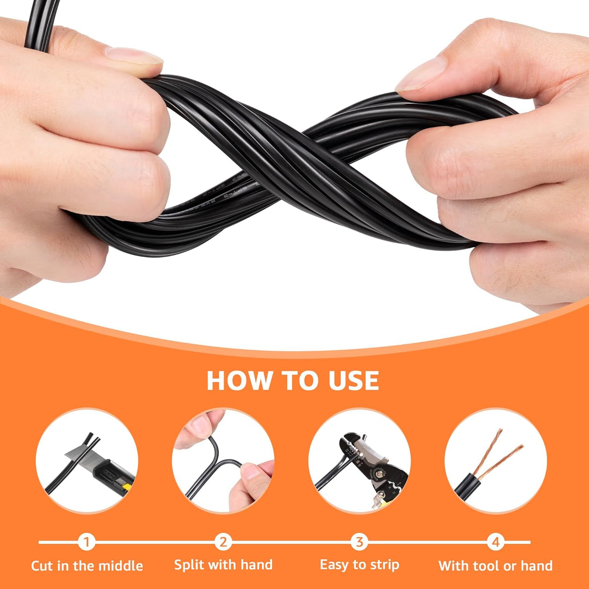 100FT 12 Gauge 12/2 Low Voltage Stranded Copper Electric Wire for Landscape Lighting Wire, ETL Listed LVW-RL12-2C100 SUNVIE