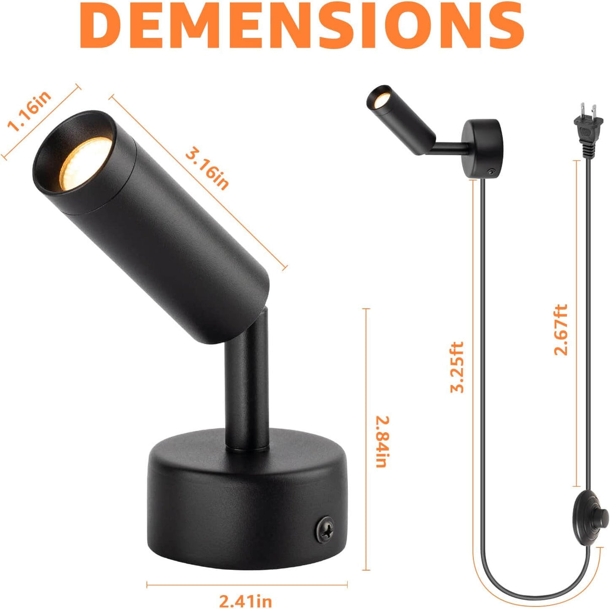 Black LED Floor Uplighting Spotlight Indoor with Foot Switch 120V 3W 2 Pack SHWS-03C-02B - SUNVIE