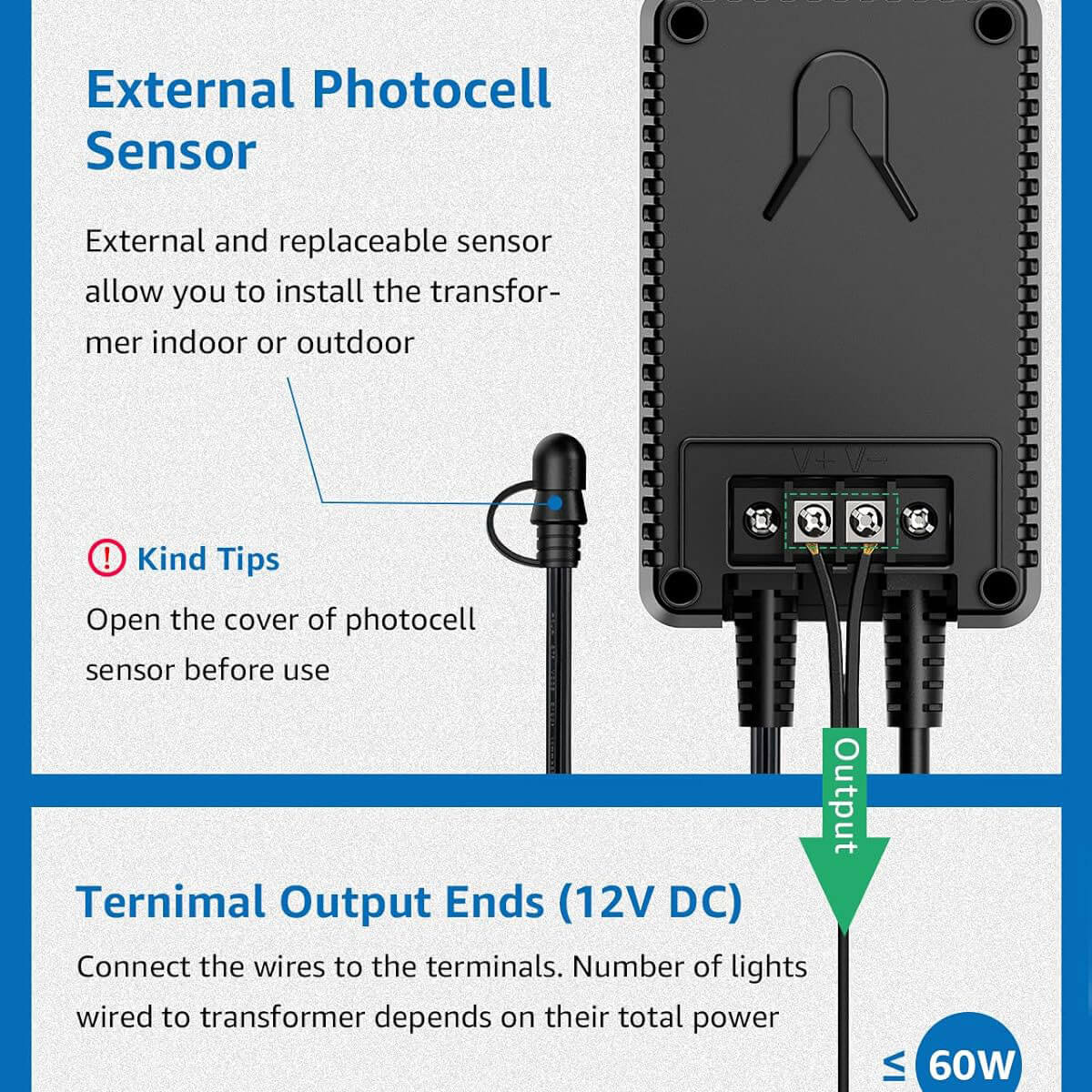 120V AC to 12V DC 100W Low Voltage Landscape Lights Transformer with Timer and Photocell Sensor LVT-MH-100W SUNVIE