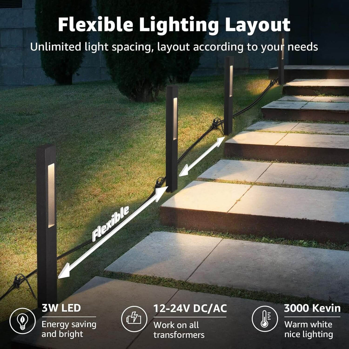 Low Voltage Landscape Spotlights + Hollow Cuboid Path Lights 12 Pack Complete LIghting Kit KTW-W8S4FA