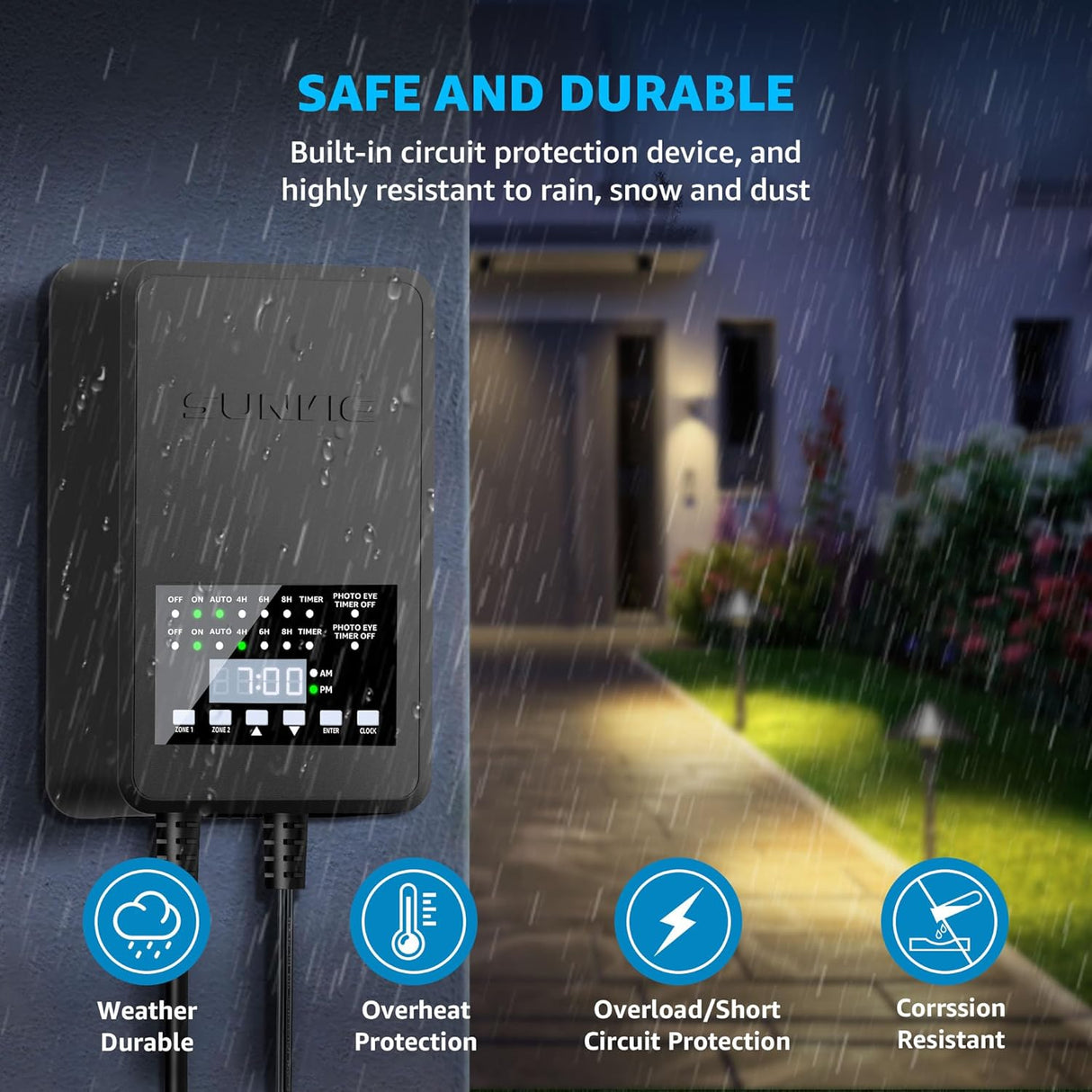 300W Landscape Lighting Transformer with 2 Independent Control Output & Timer & Photocell Sensor LVT-MH2Z-300W SUNVIE