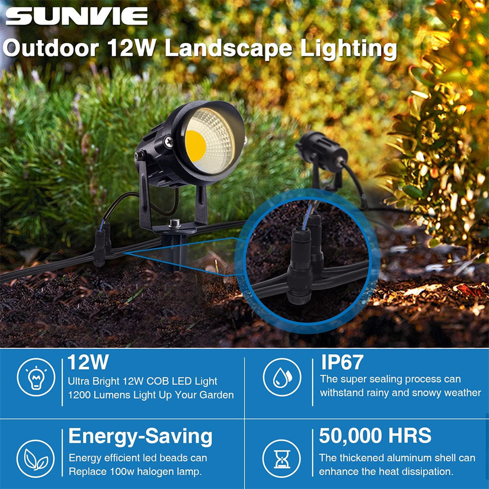 Low Voltage 12W 3000K Warm White Waterproof Landscape Spotlights with Stand 24 Pack CLWS-12-24C SUNVIE