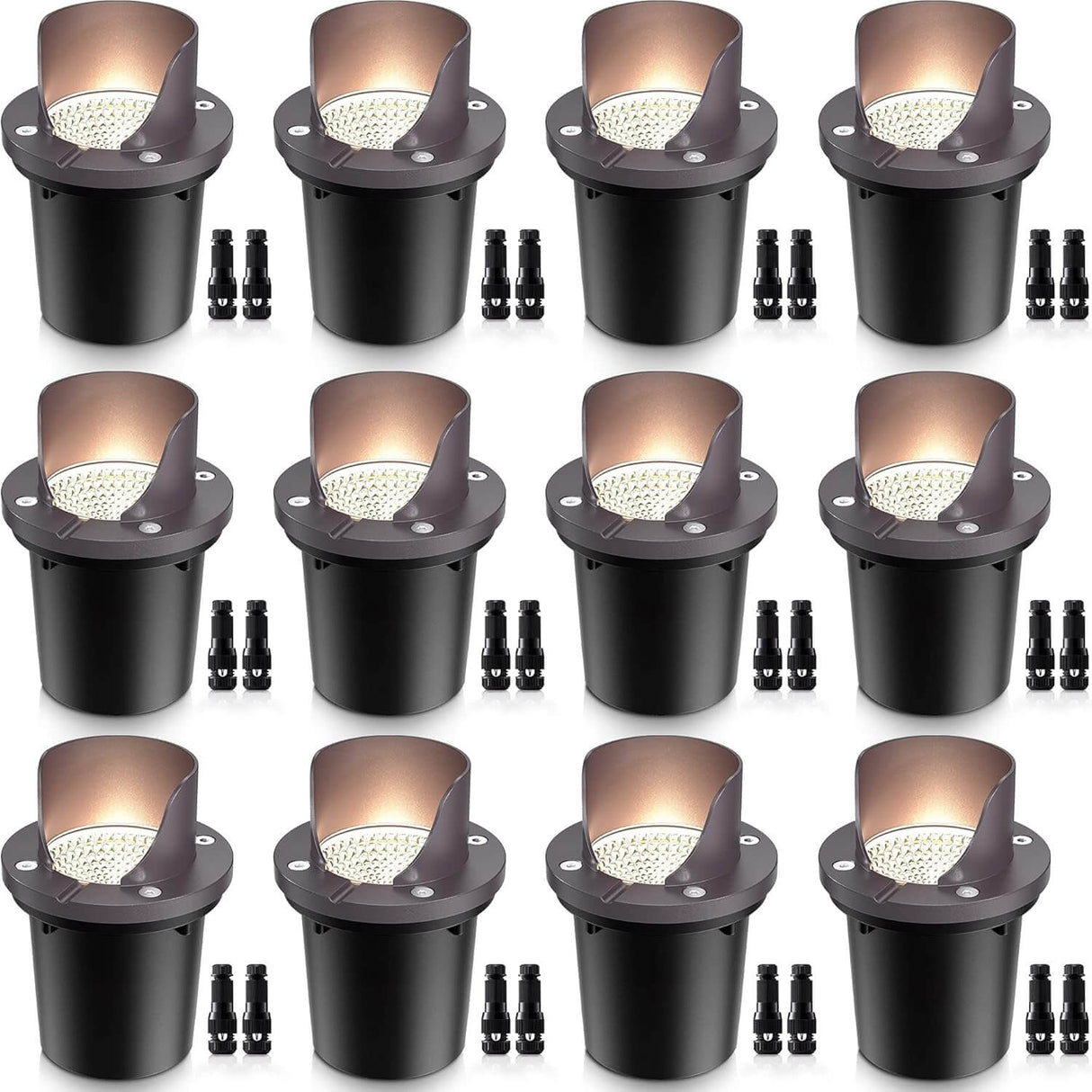 Low Voltage 12W LED Waterproof Outdoor Shielded In-Ground Well Lights with Wire Connectors 12 Pack MDWL-12-12C SUNVIE