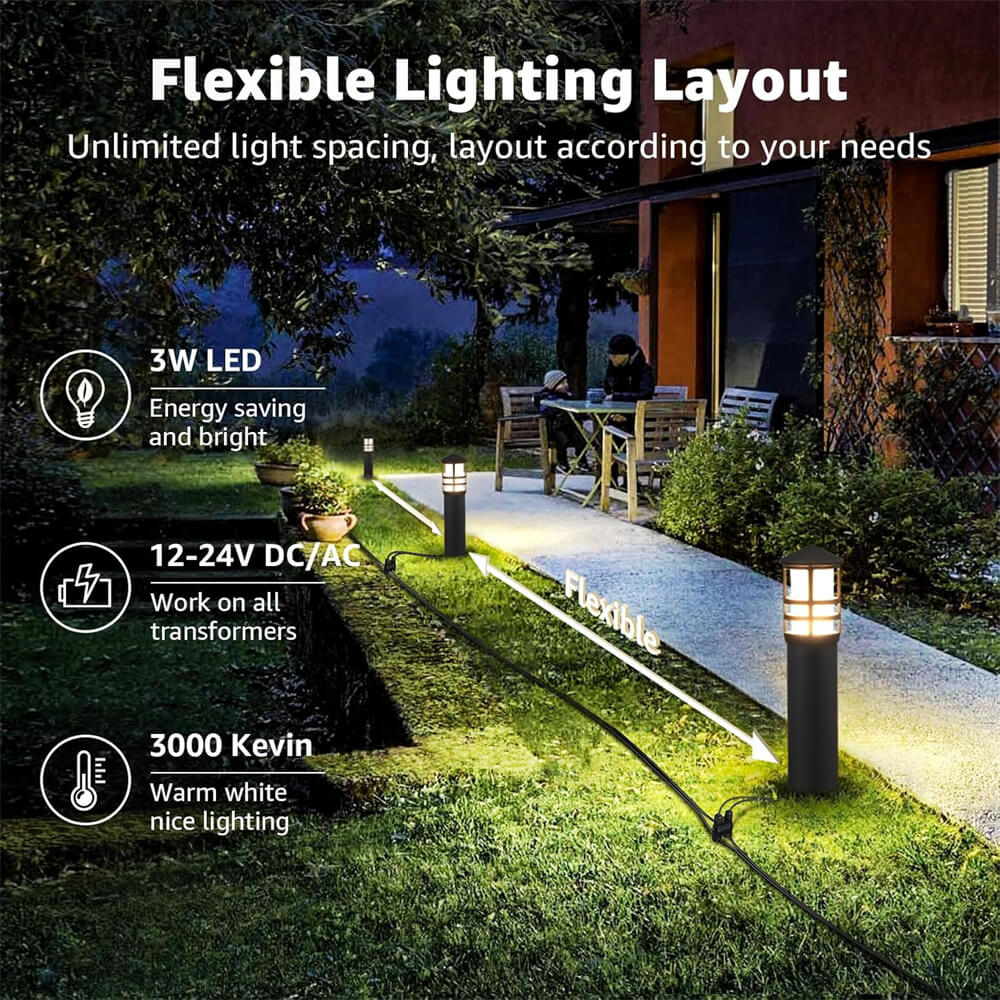 3W Low Voltage LED Cylinder Pathway Lighting Kit with Transformer & Wire & Connectors 8 Pack KTW-W8YA SUNVIE