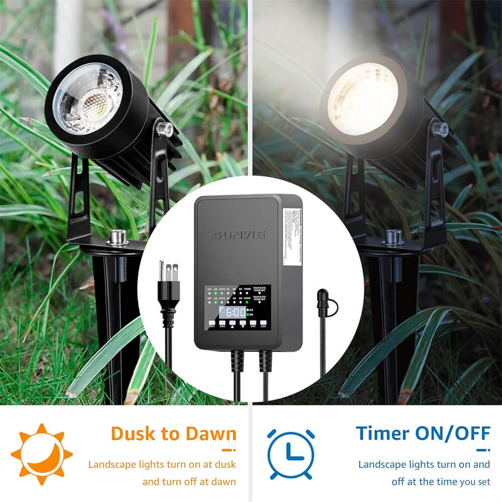 200W Landscape Lights Transformer with 2 Independent Control Output & Timer & Photocell Sensor LVT-MH2Z-200W SUNVIE