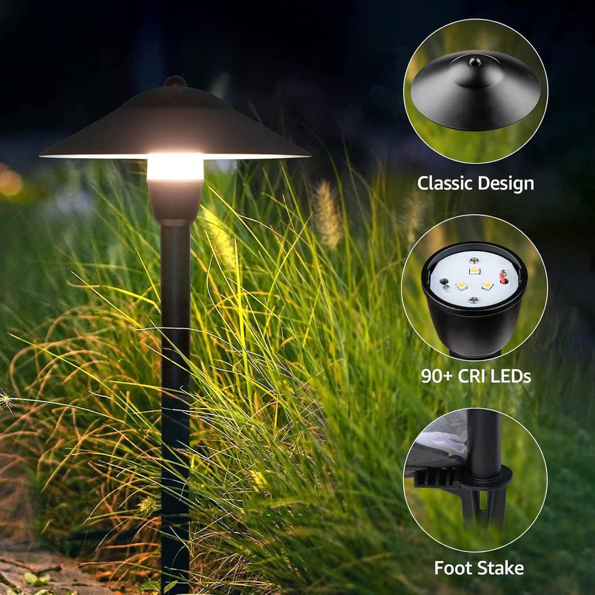 LED Low Voltage 3W Cast-Aluminum Landscape Pathway Lights with ETL Listed Cord 12 Pack LSAWB-03-12C SUNVIE
