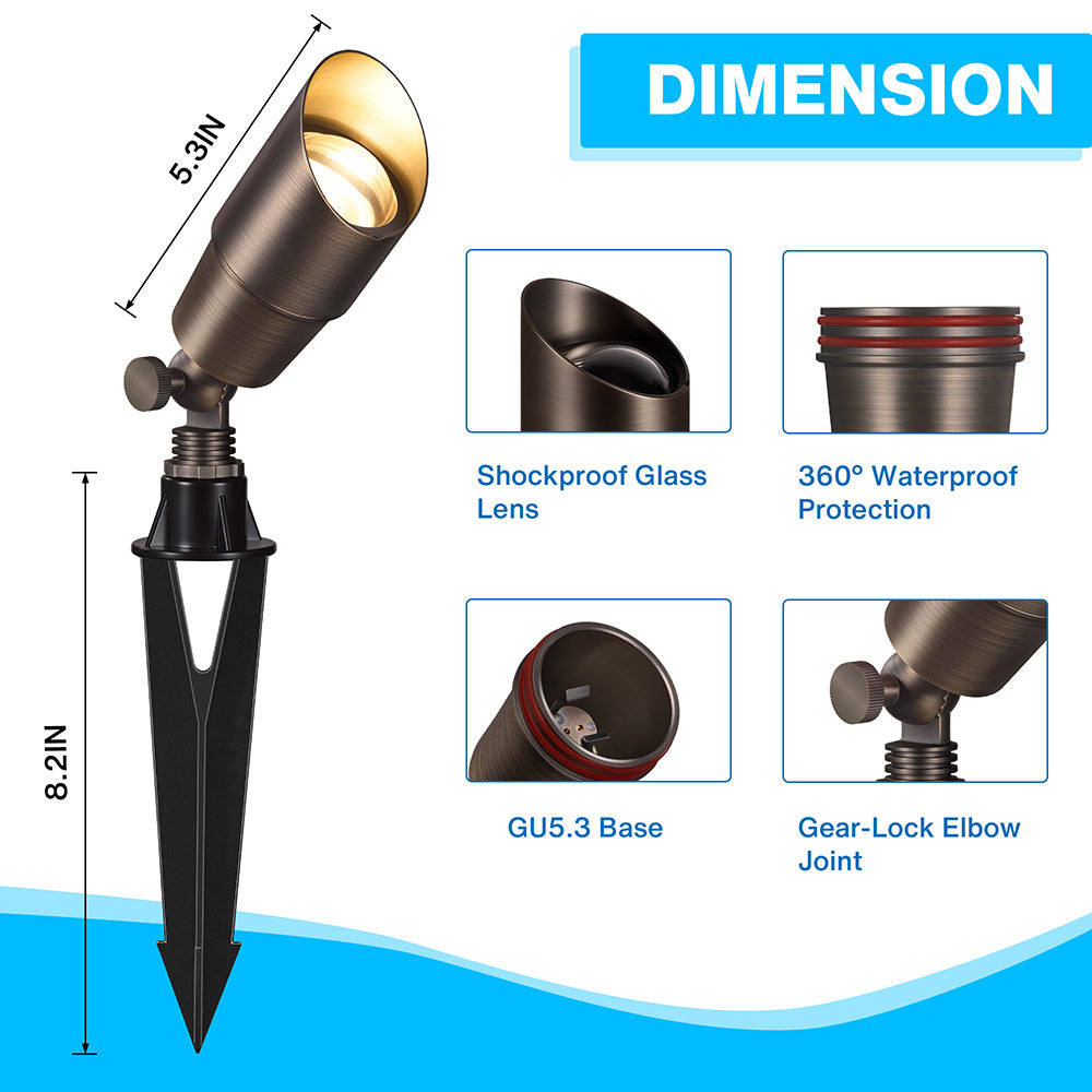 5" Solid Brass Low Voltage Outdoor Landscape Spotlights 8 Pack (No Bulb) CLB5-GH-08C