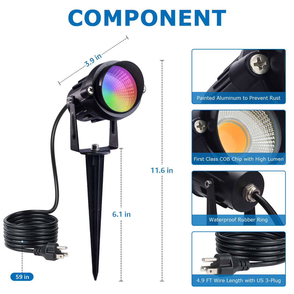 120V 12W RGB LED Color Changing Outdoor Landscape Spotlights 6 Pack with Remote Control CHRS-12-06