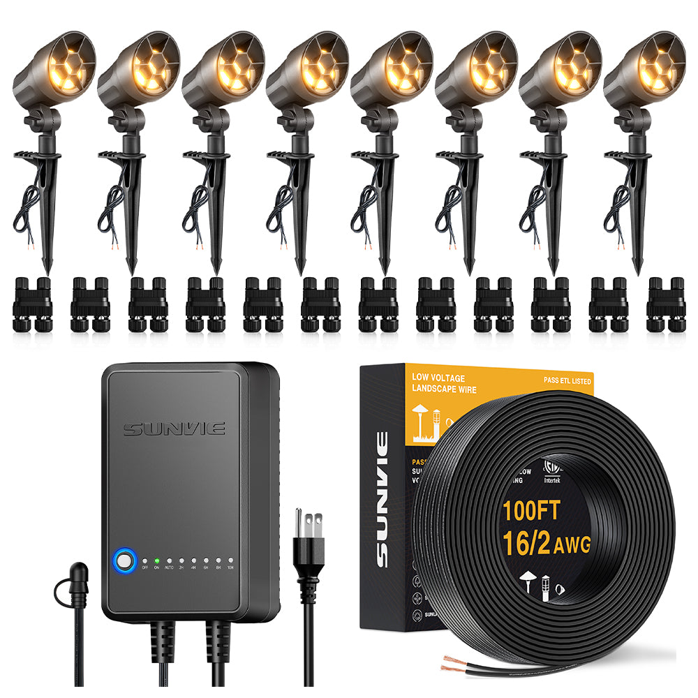 Low Voltage 6W LED Anti-Glare Landscape Spotlights Complete Lighting Kit 8 Pack KTW-W8SB