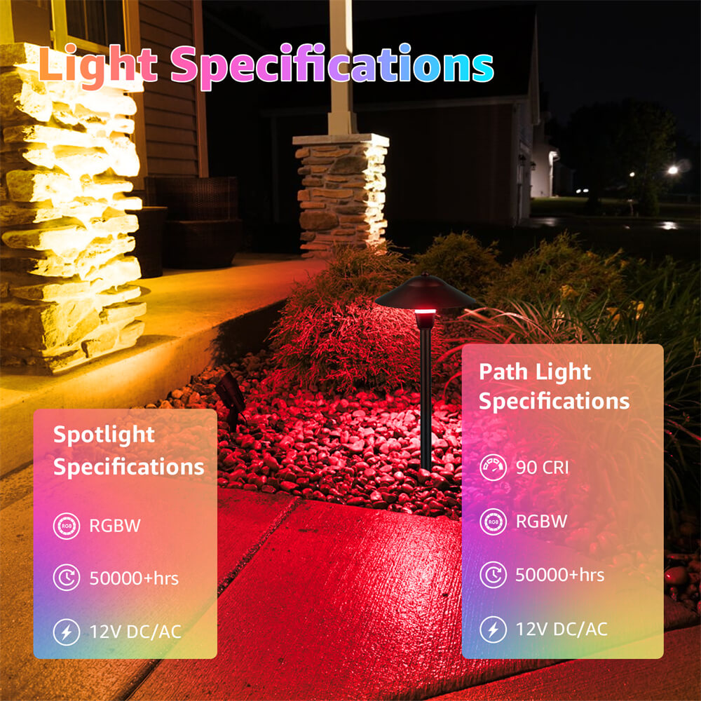 Low Voltage RGBW 8 Landscape Pathway Lights + 4 Spotlights Lighting Kit 12 Pack K-R4S8P