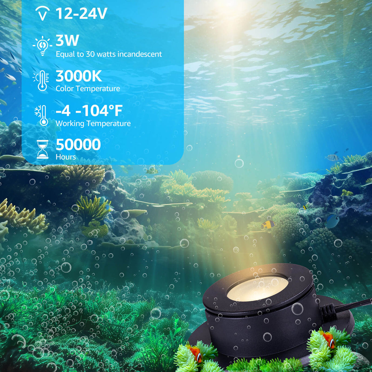 Low Voltage 3W LED Waterproof Underwater Fountain Pond Lights 4 Pack ULWS-03W-04