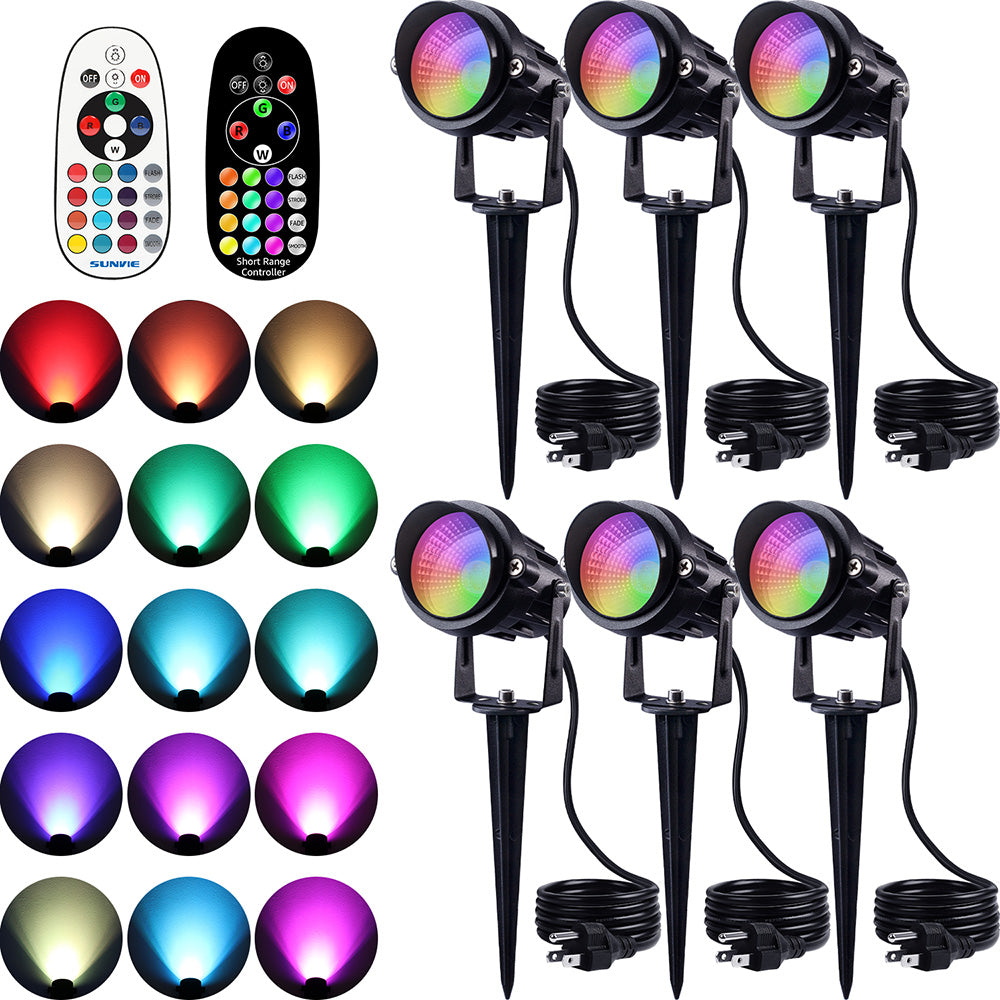 120V 12W RGB LED Color Changing Outdoor Landscape Spotlights 6 Pack with Remote Control CHRS-12-06