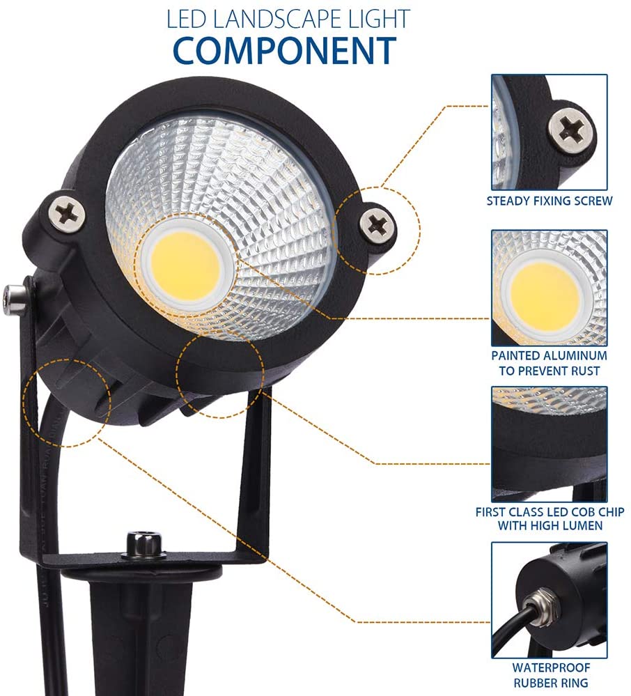 SUNVIE 12W LED Landscape Lighting Low Voltage (AC/DC 12V) Waterproof Garden Pathway Lights Super Warm White (900LM) Walls Trees Flags Outdoor Spotlights with Spike Stand (2 Pack) Lee Lighting
