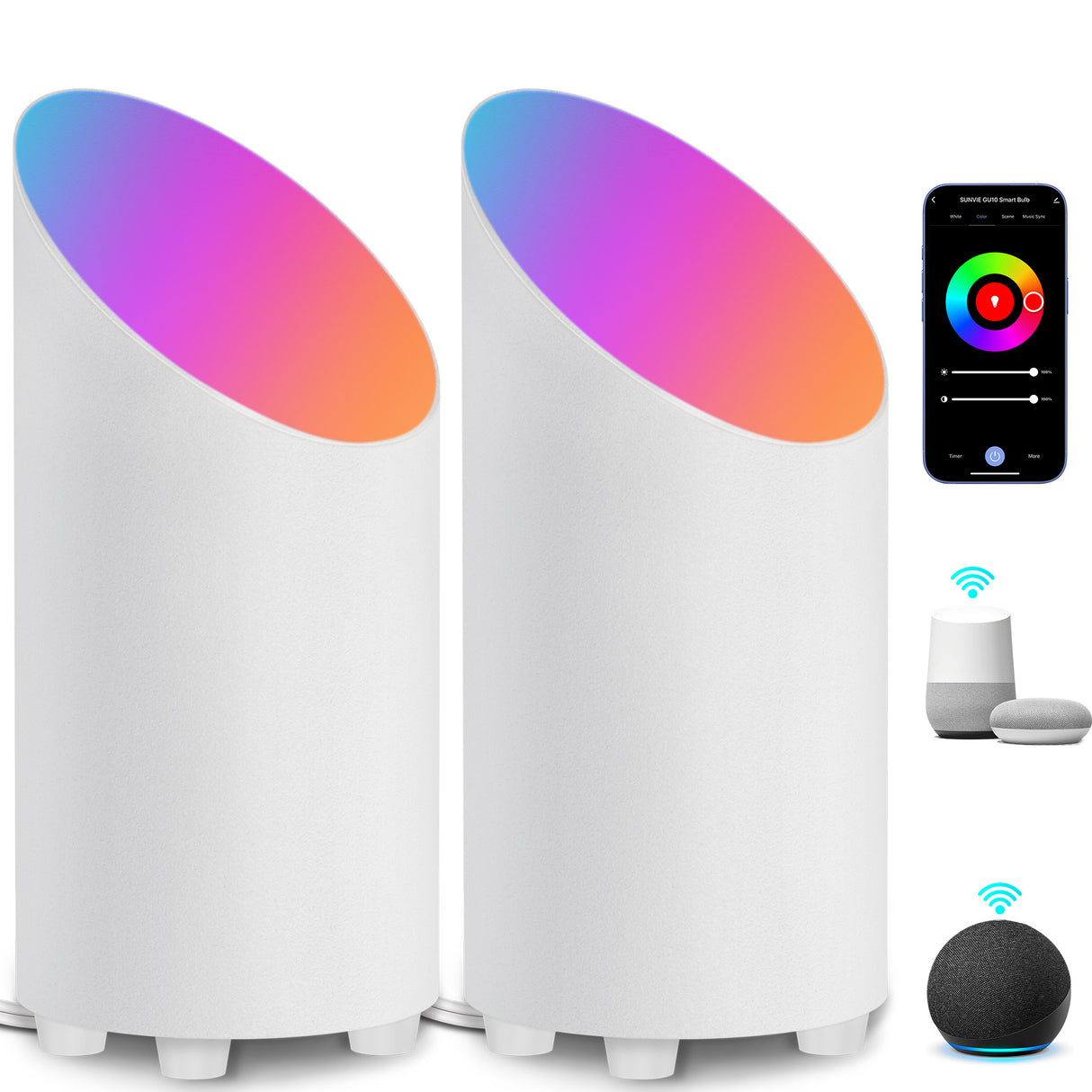 5W RGBW Smart Indoor Floor Can Uplighting Lights 2 Pack (White) FCL-01W-02S