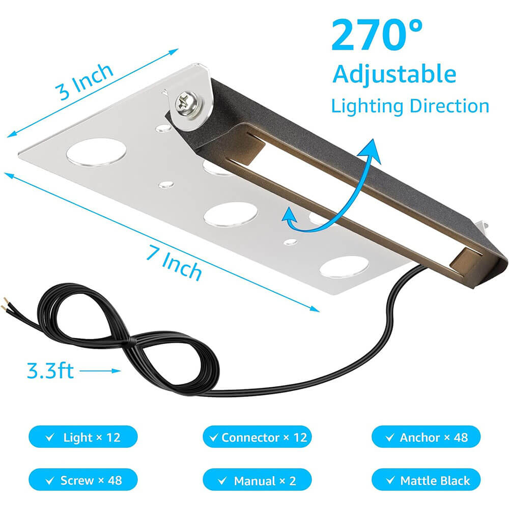 12V-24V Low Voltage 5W LED 7 Inch Hardscape Retaining Wall Step Lights with Connectors 12-Pack CLWF-05-12C SUNVIE