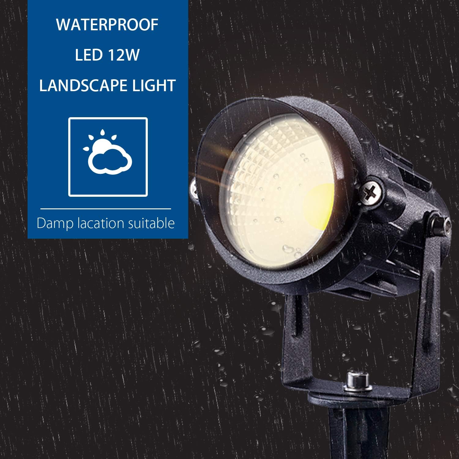 SUNVIE 12W LED Landscape Lighting Low Voltage (AC/DC 12V) Waterproof Garden Pathway Lights Super Warm White (900LM) Walls Trees Flags Outdoor Spotlights with Spike Stand (4 Pack) Lee Lighting