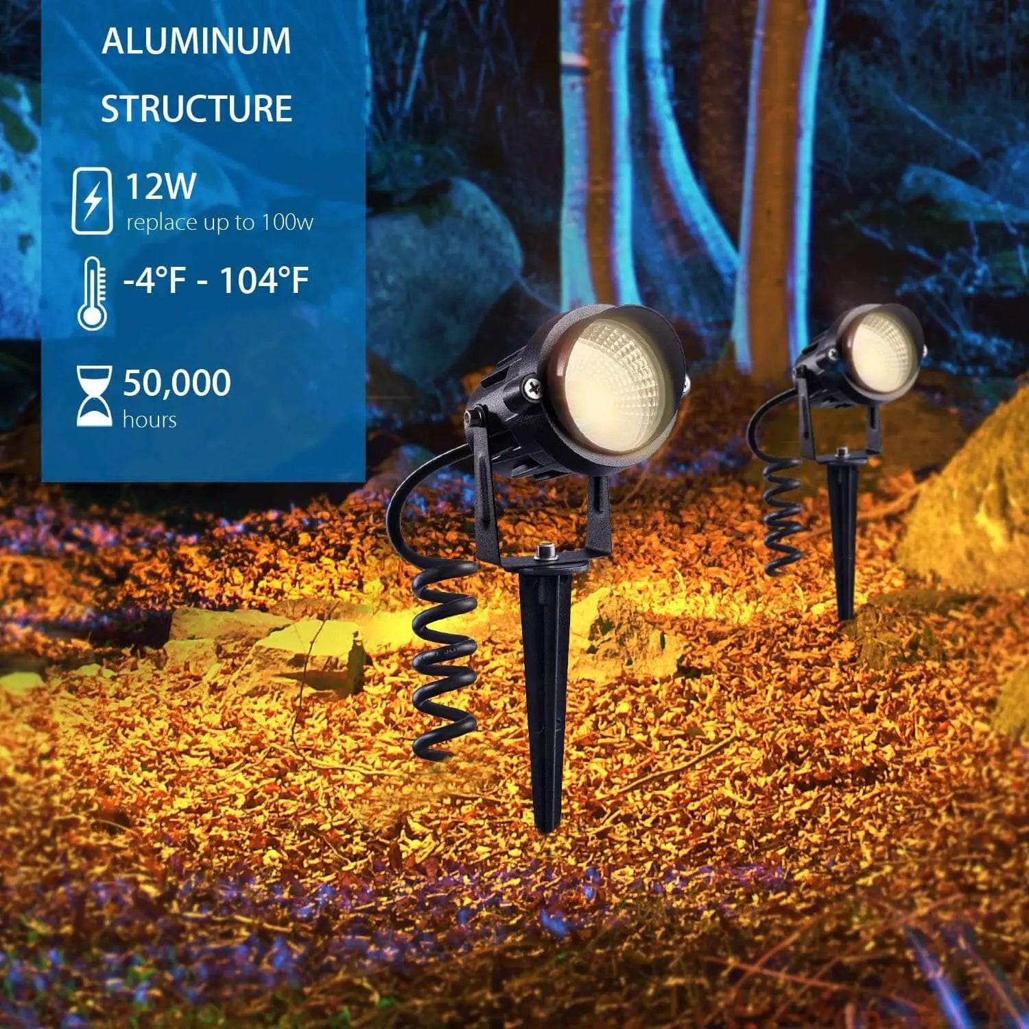 SUNVIE 12W LED Landscape Lighting Low Voltage (AC/DC 12V) Waterproof Garden Pathway Lights Super Warm White (900LM) Walls Trees Flags Outdoor Spotlights with Spike Stand (4 Pack) Lee Lighting