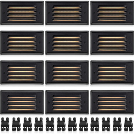 5W Low Voltage Black Step Lights with Horizontal Louver Faceplate & Fastlock2 Connectors 12 Pack BLWFB-05-12C SUNVIE