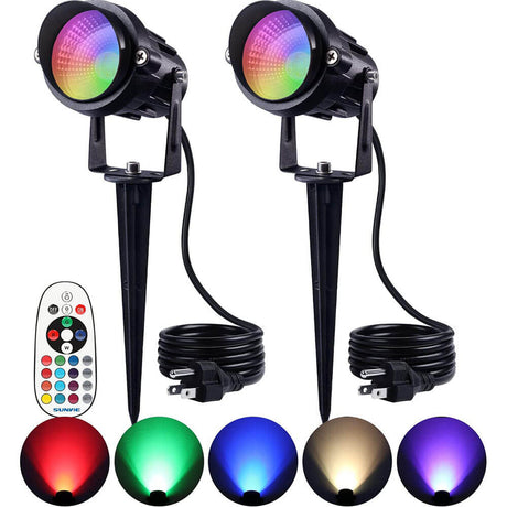 120V 12W RGB LED Color Changing Outdoor Party Landscape Lights with Remote Control 2 Pack CHRS-12-02 SUNVIE